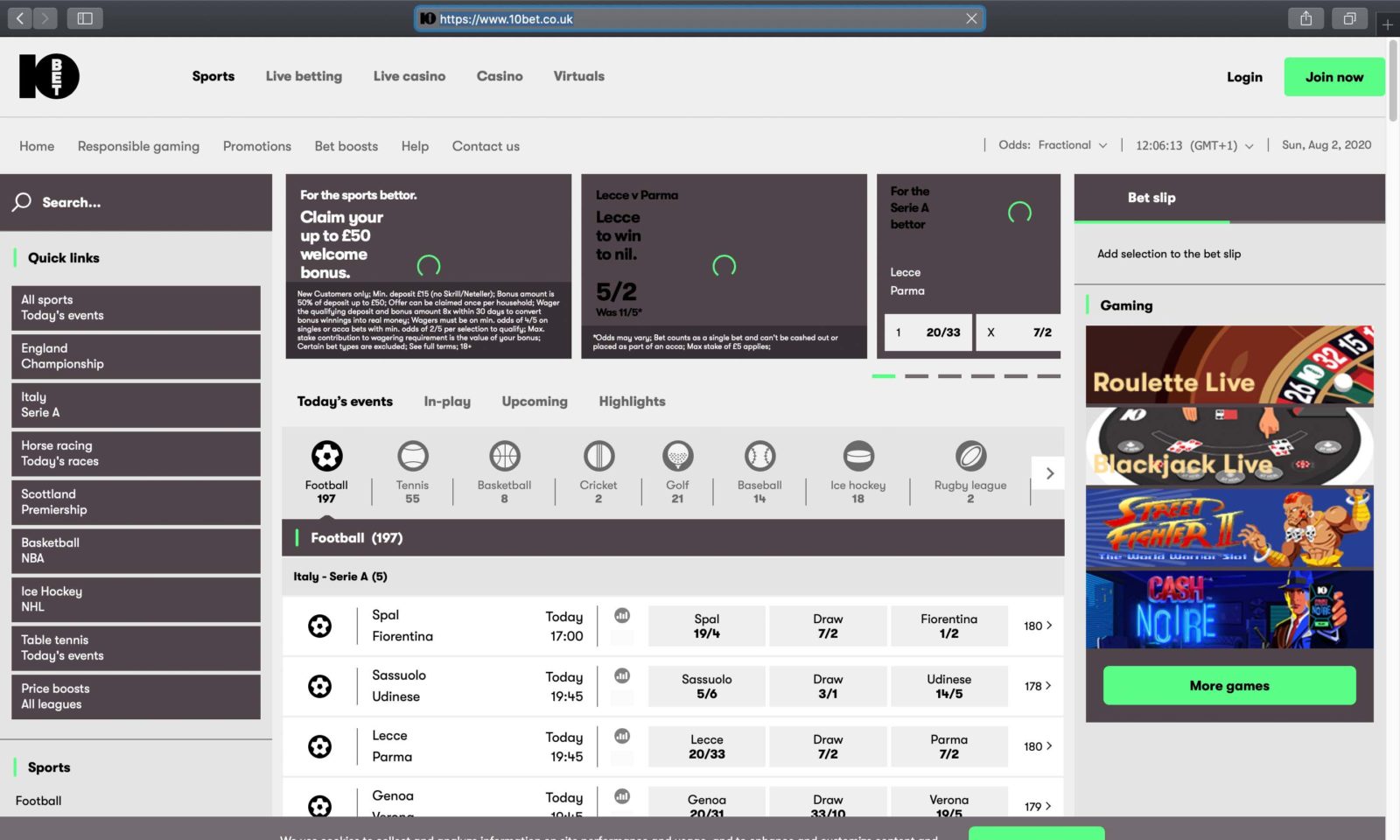 Screenshot of 10bet.co.uk