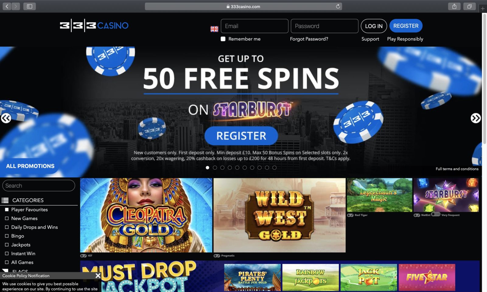 Screenshot of 333casino.com