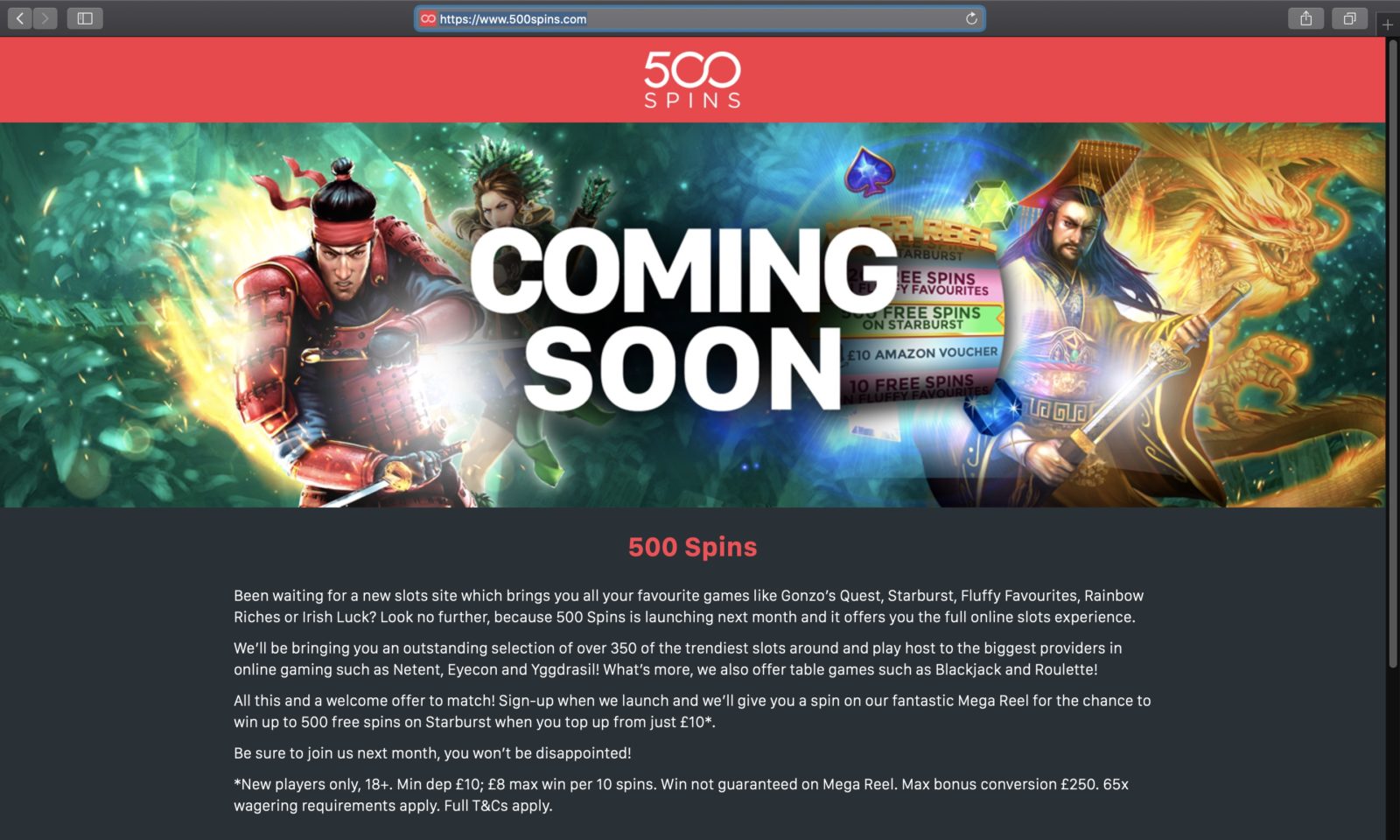 Screenshot of 500spins.com