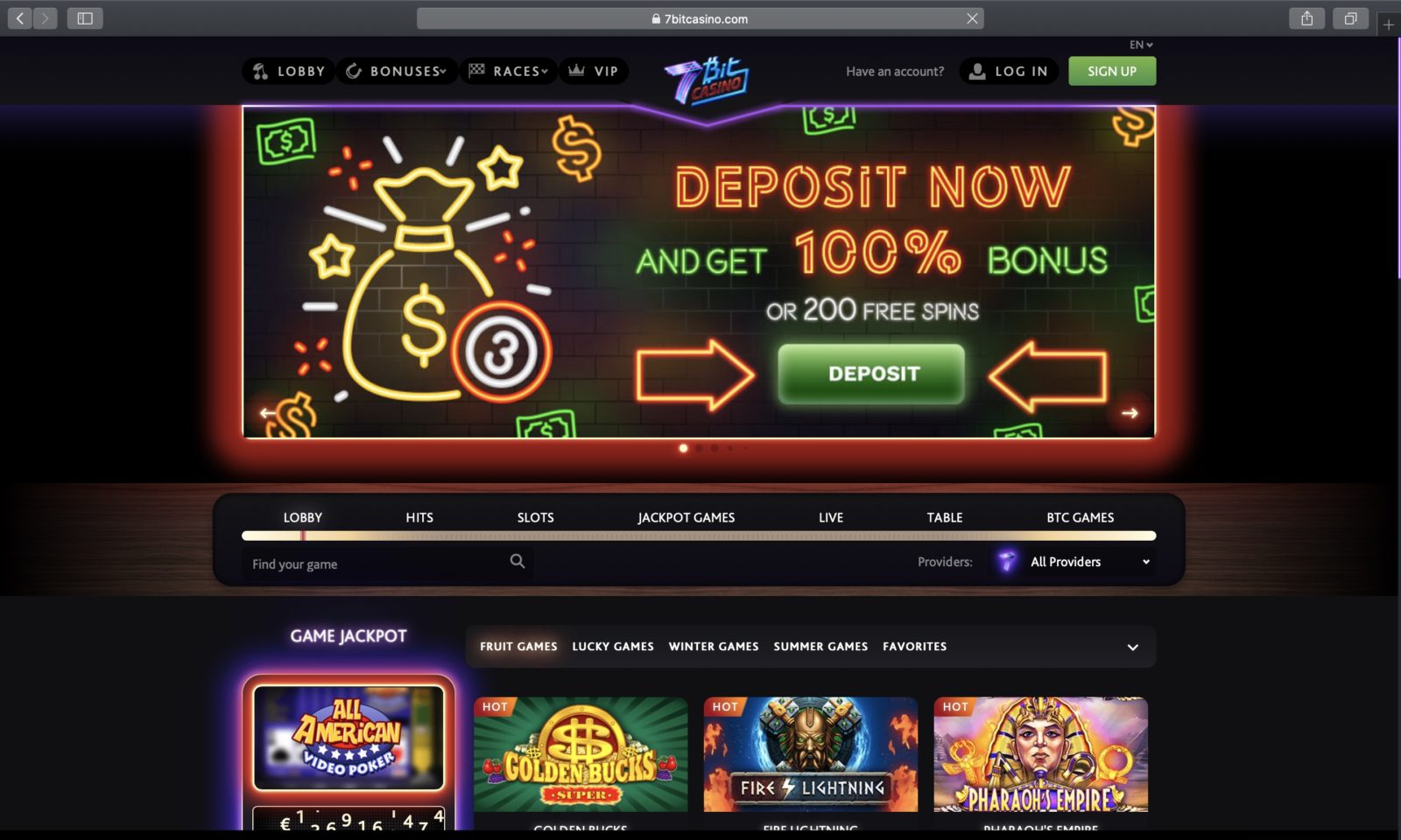 Screenshot of 7bitcasino.com