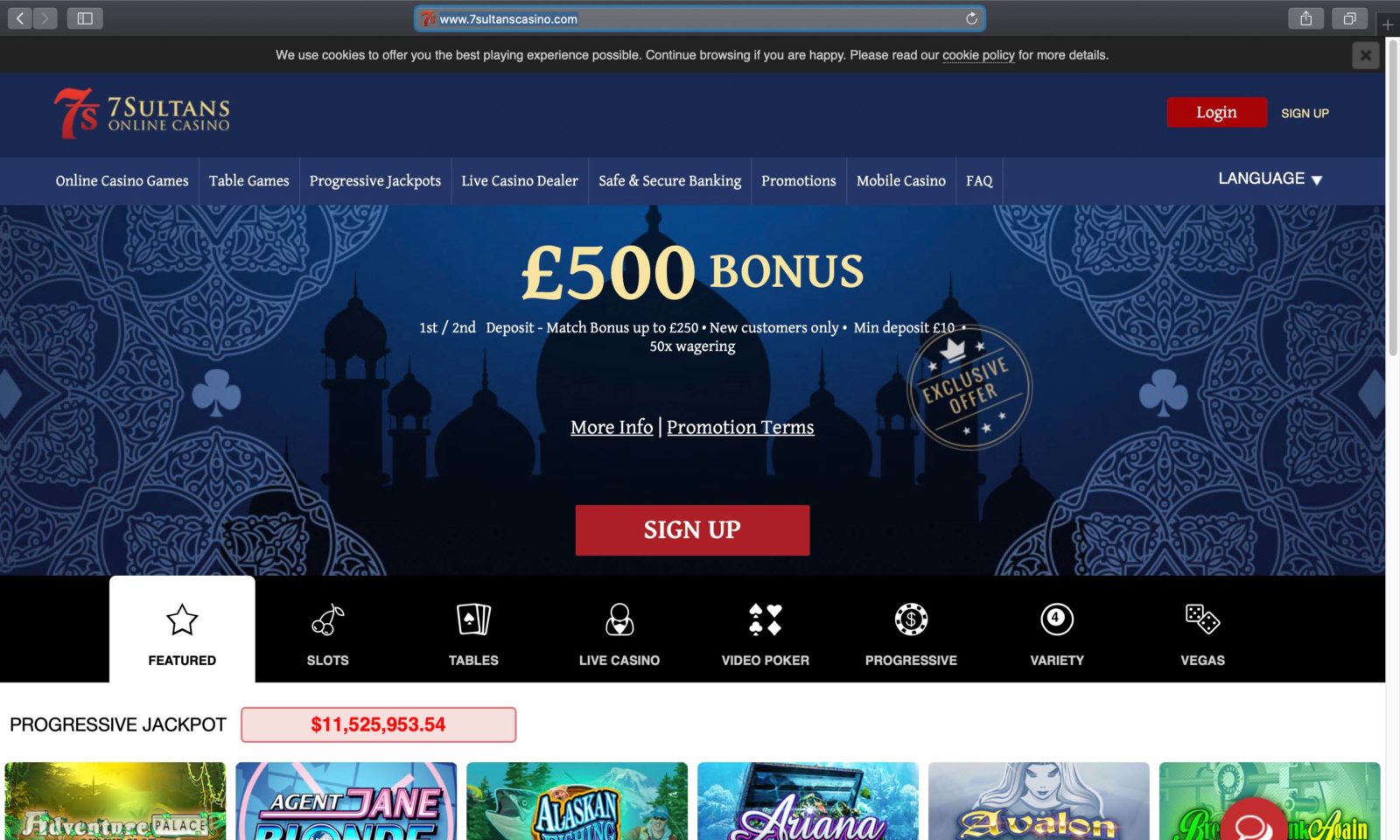 Screenshot of 7sultanscasino.com