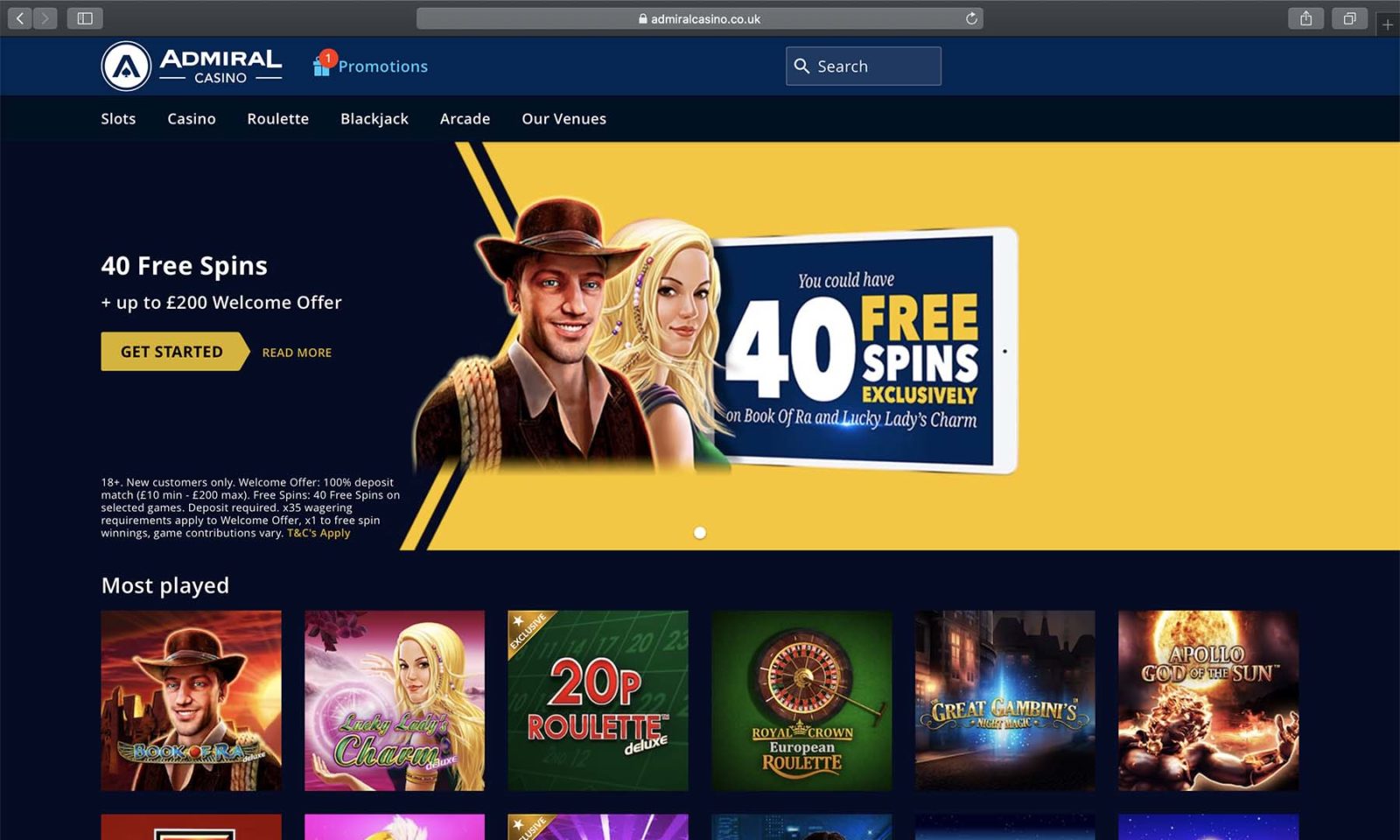 Screenshot of admiralcasino.com