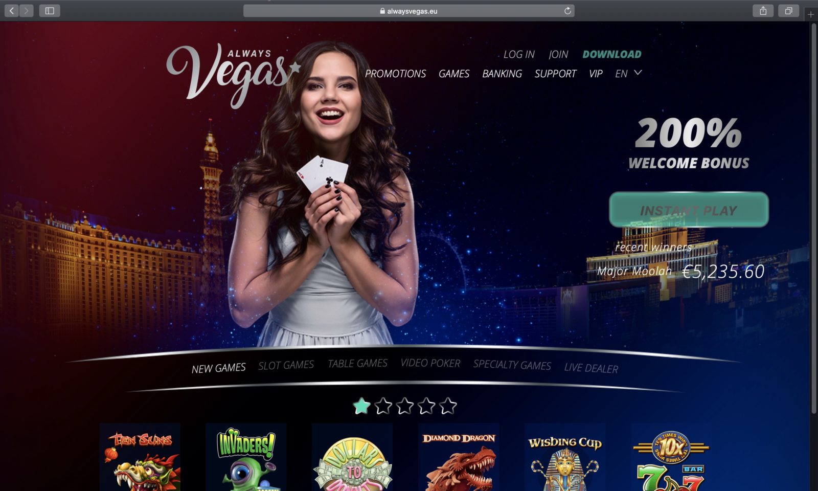 Screenshot of alwaysvegas.eu