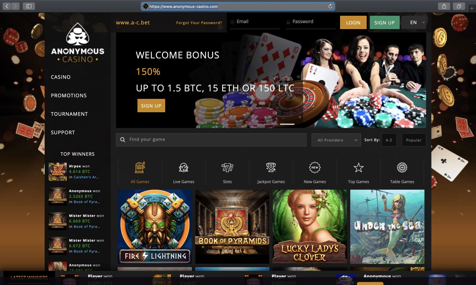 Screenshot of anonymous-casino.com