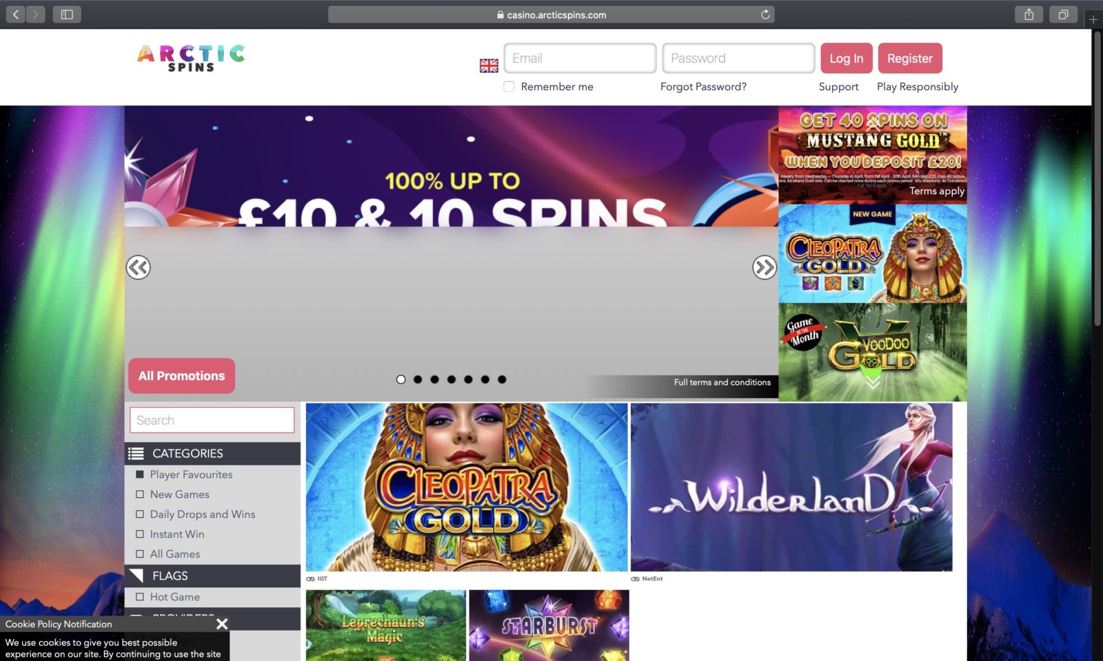 Screenshot of arcticspins.com