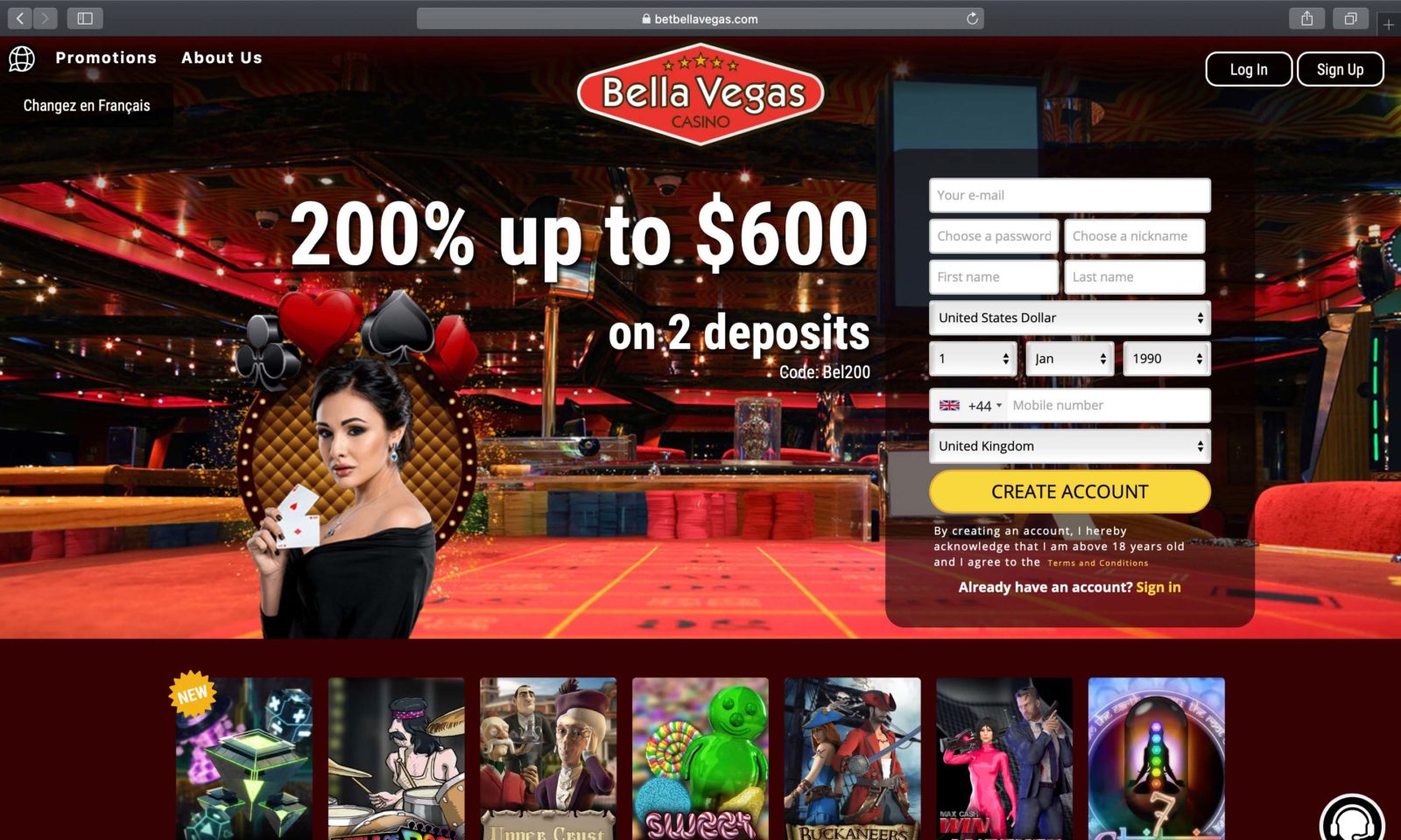 Screenshot of betbellavegas.com