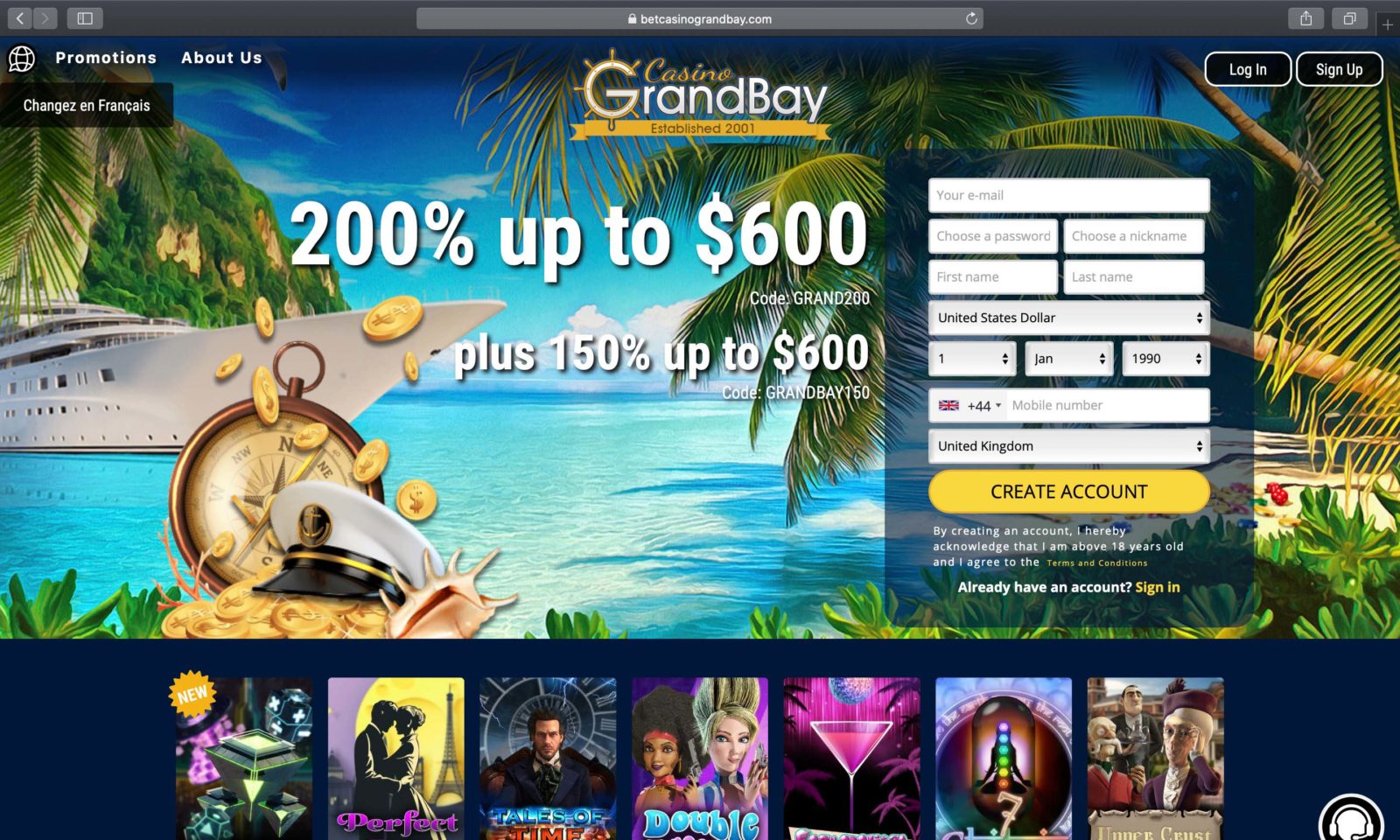 Screenshot of betcasinograndbay.com