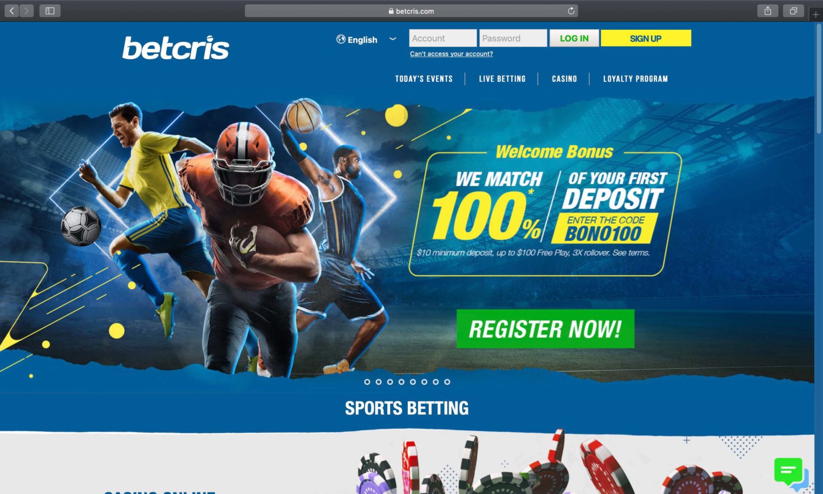 Screenshot of betcris.com