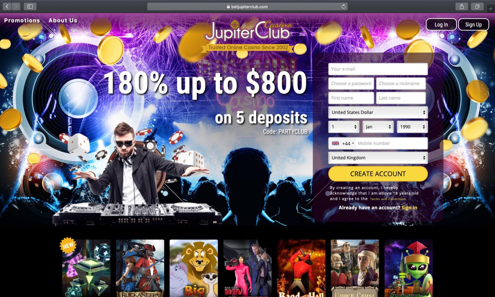 Screenshot of betjupiterclub.com