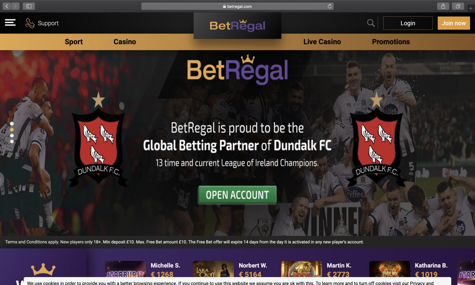 Screenshot of betregal.com
