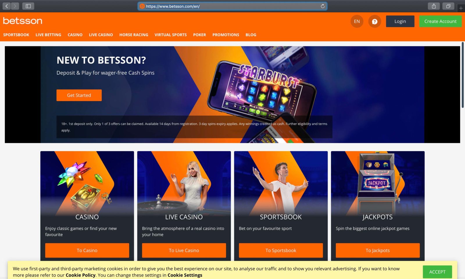 Screenshot of betsson.com