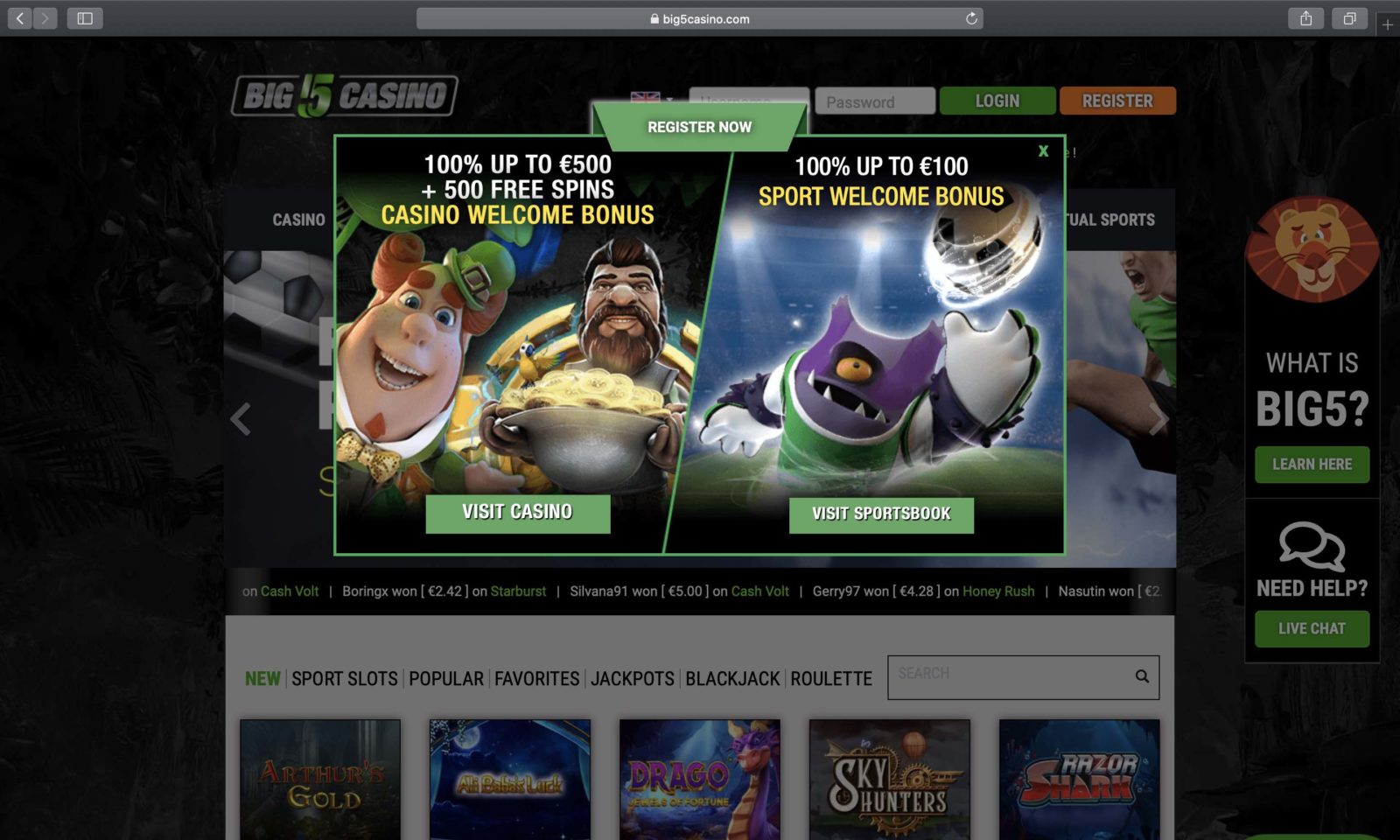 Screenshot of big5casino.com