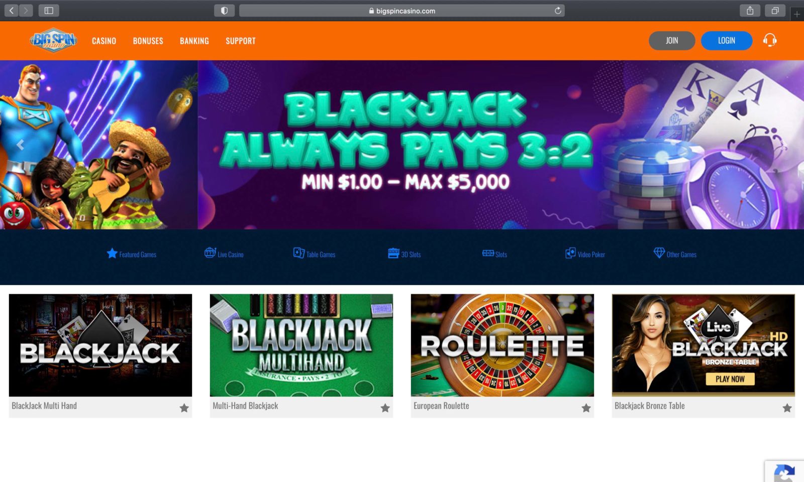 Screenshot of bigspincasino.com