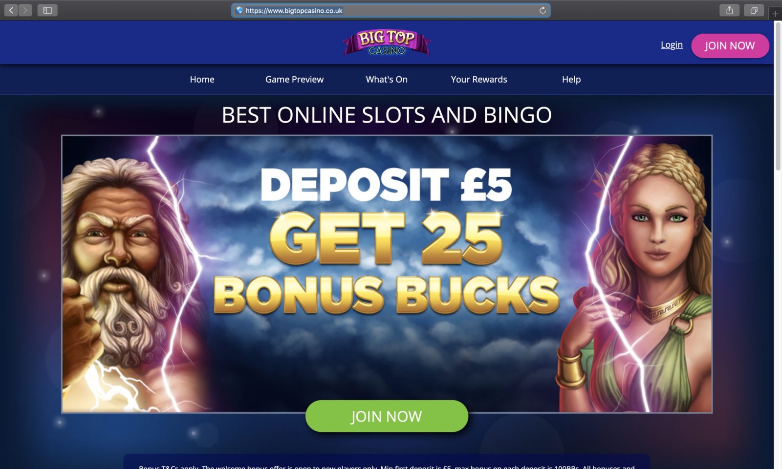 Screenshot of bigtopcasino.co.uk