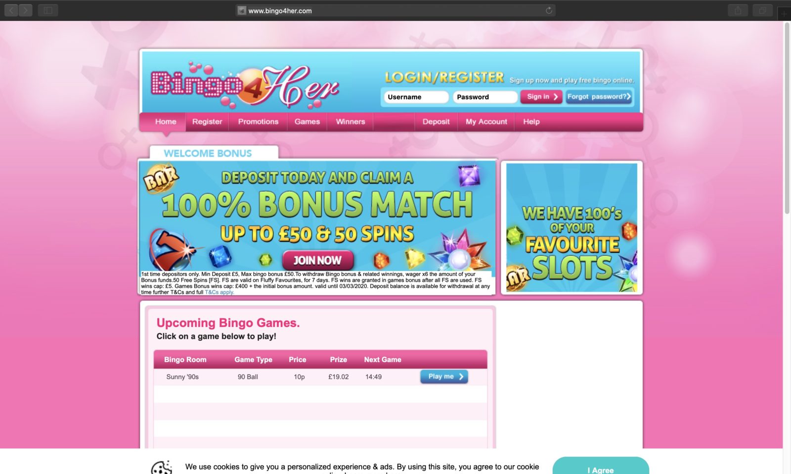 Screenshot of bingo4her.com