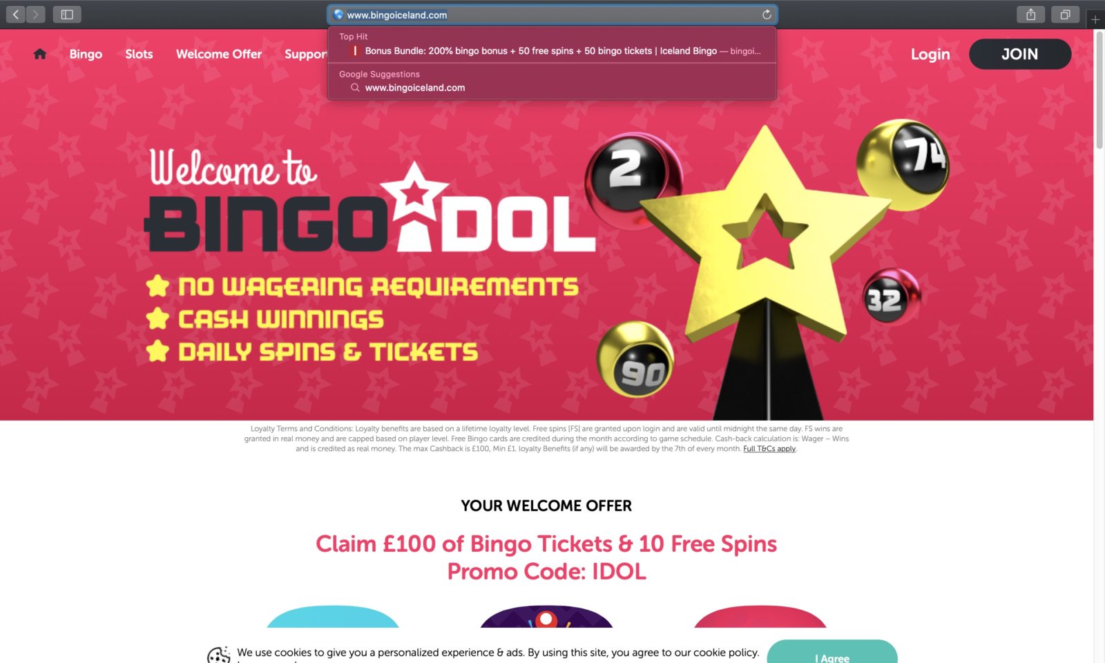 Screenshot of bingoidol.com