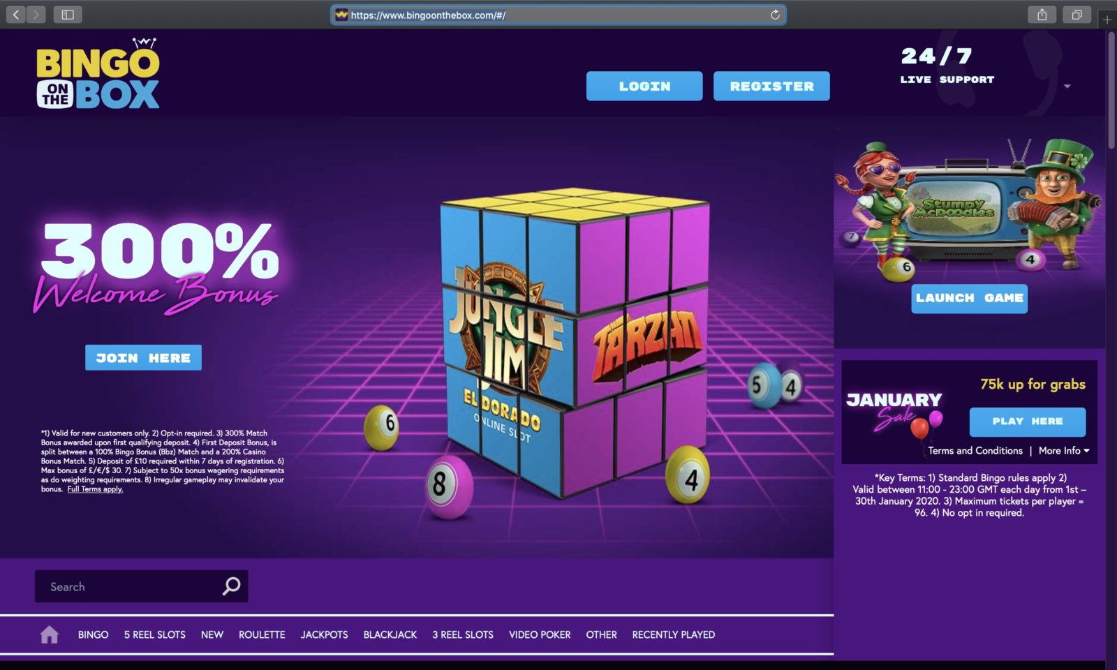 Screenshot of bingoonthebox.com