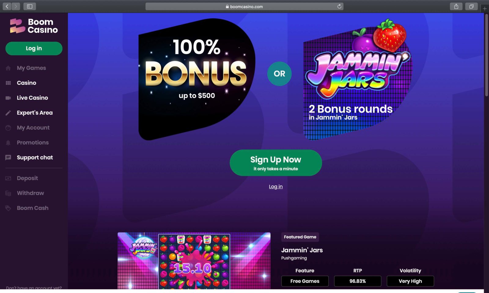 Screenshot of boomcasino.com
