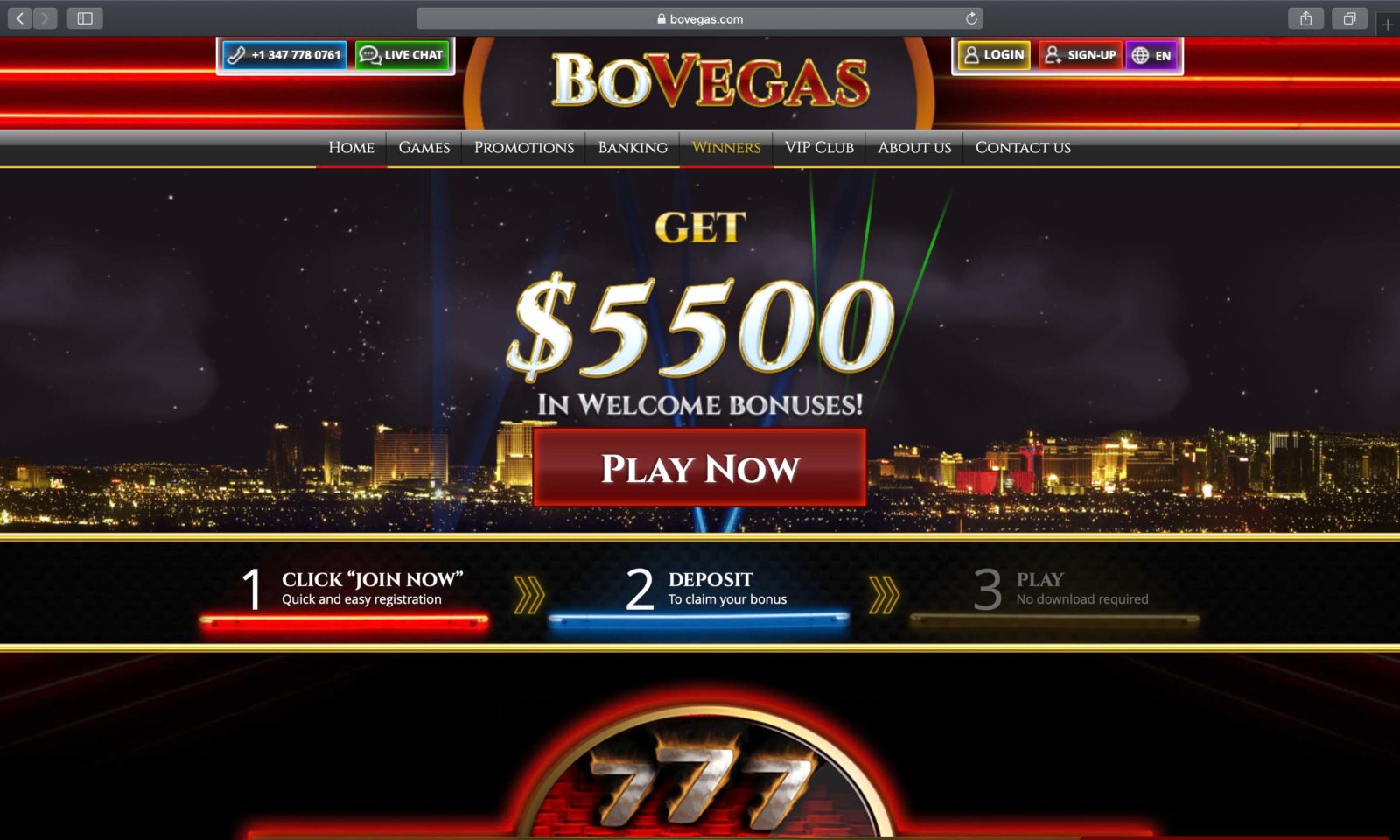 Screenshot of bovegas.com
