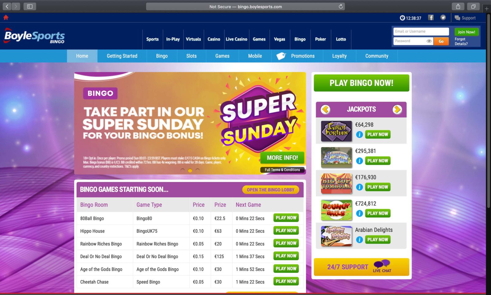 Screenshot of boylebingo.com