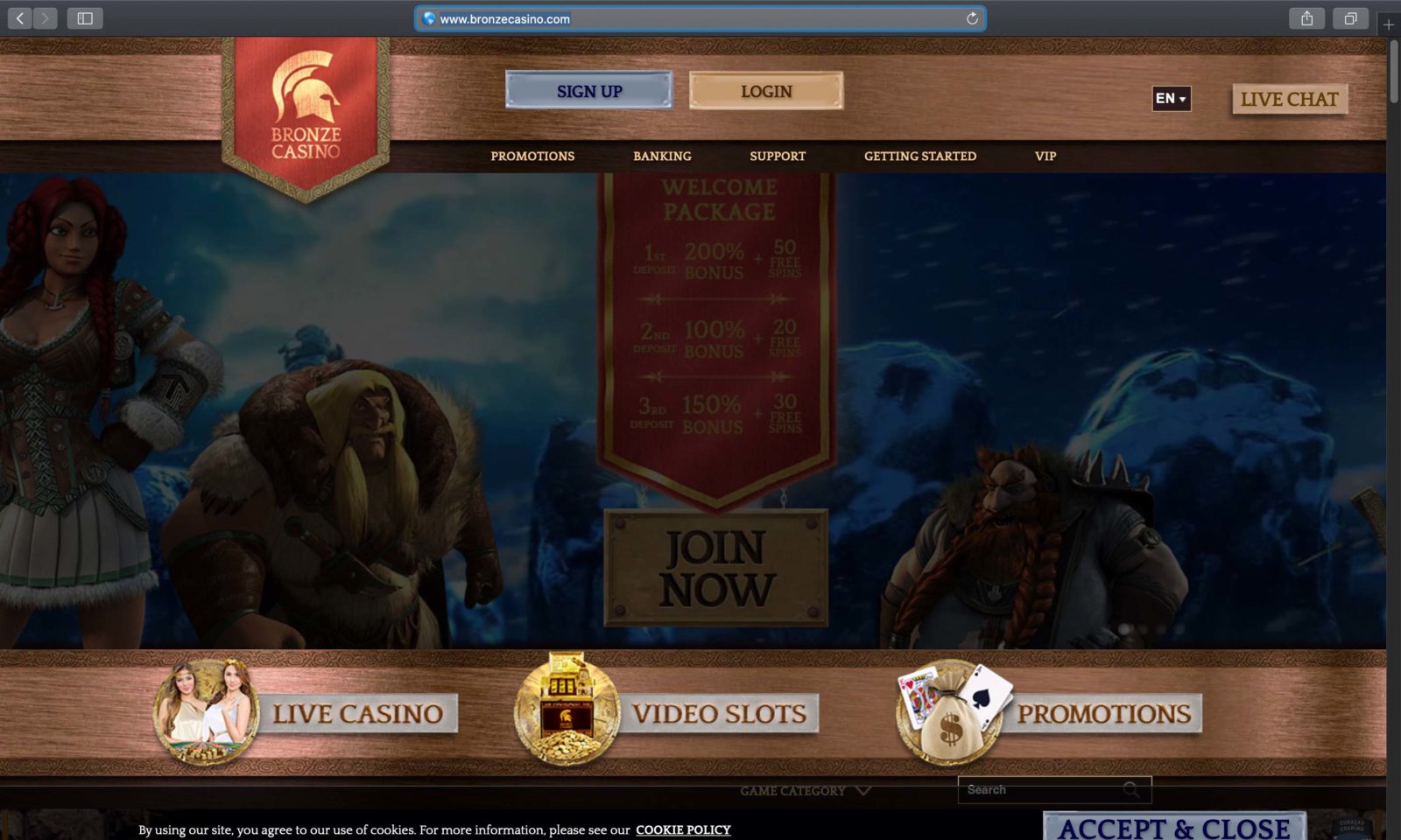 Screenshot of bronzecasino.com