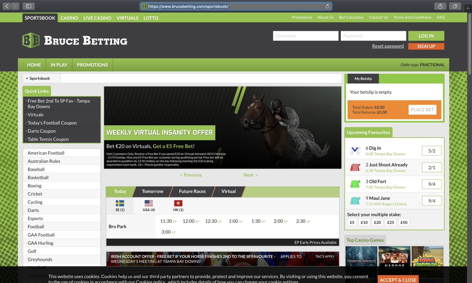 Screenshot of brucebetting.com
