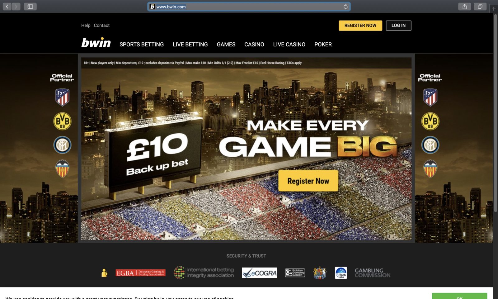Screenshot of bwin.com