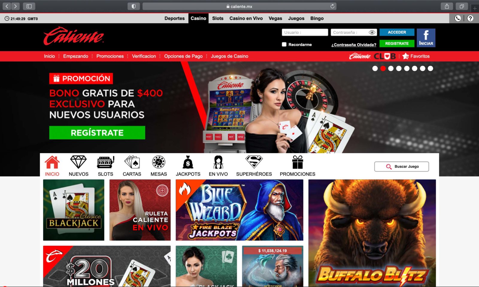 Screenshot of caliente.mx