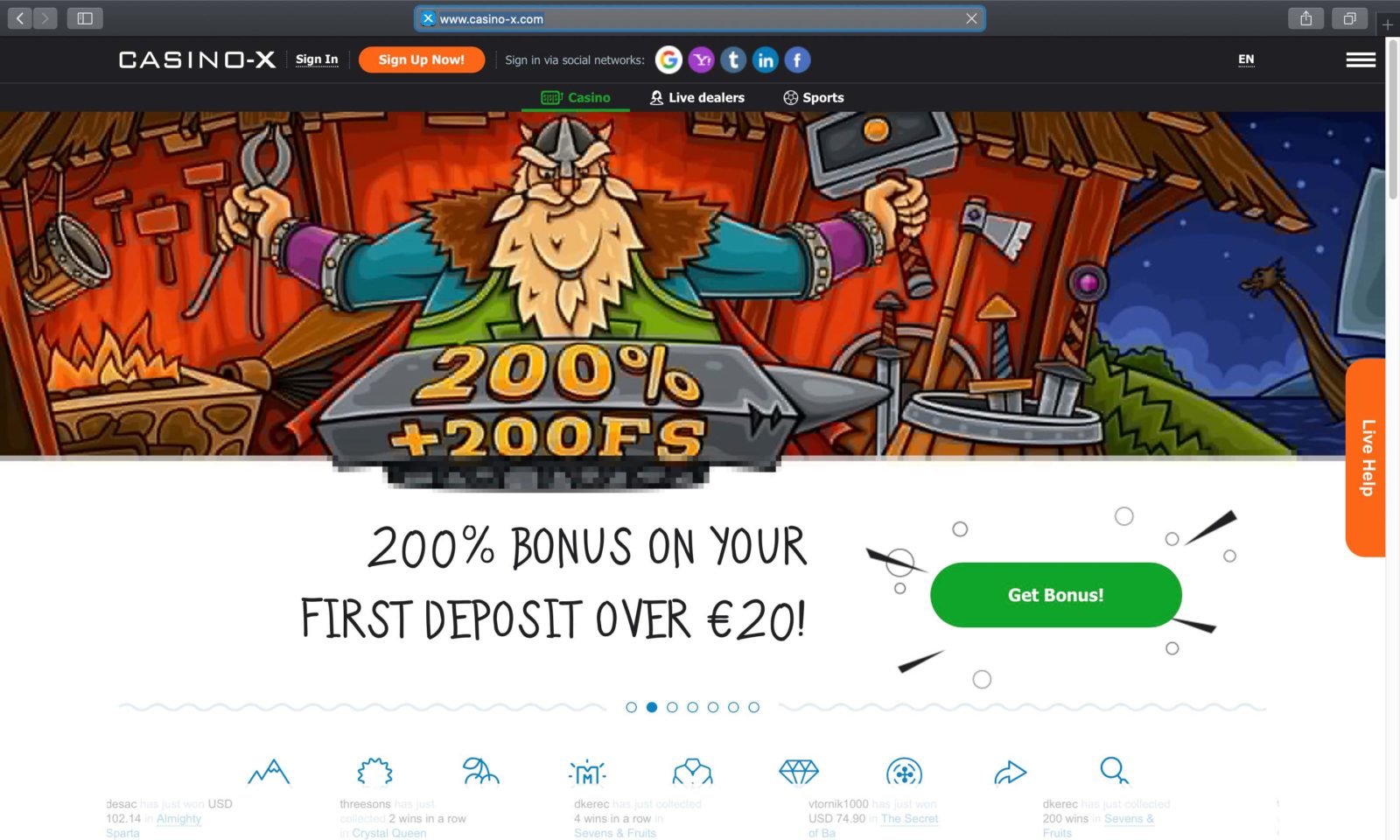 Screenshot of casino-x.com