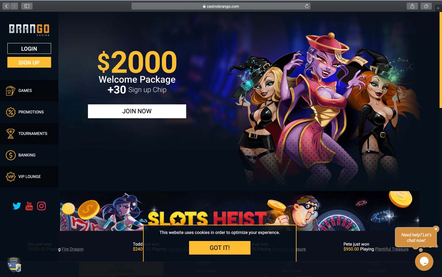 Screenshot of casinobrango.com