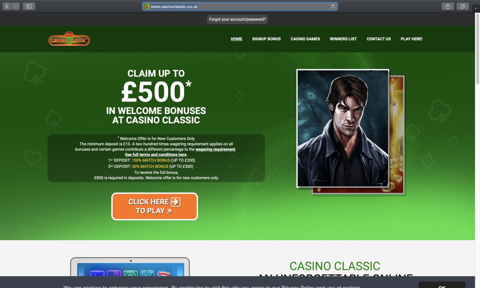 Screenshot of casinoclassic.co.uk