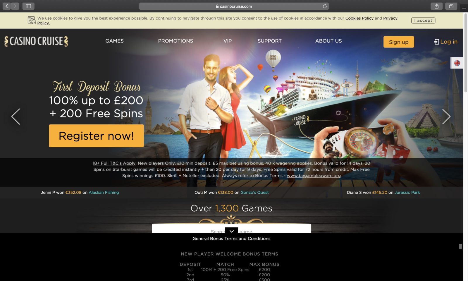 Screenshot of casinocruise.com