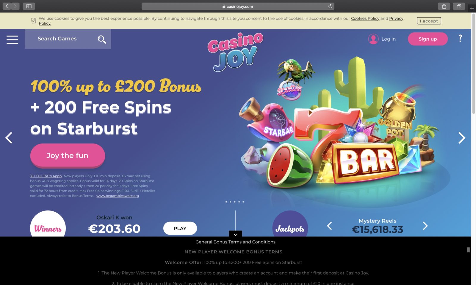Screenshot of casinojoy.com