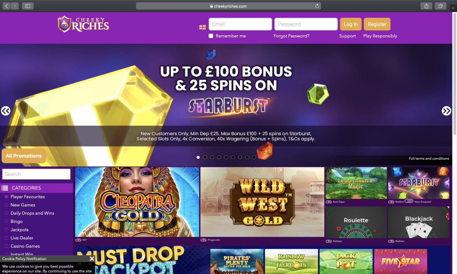 Screenshot of cheekyriches.com