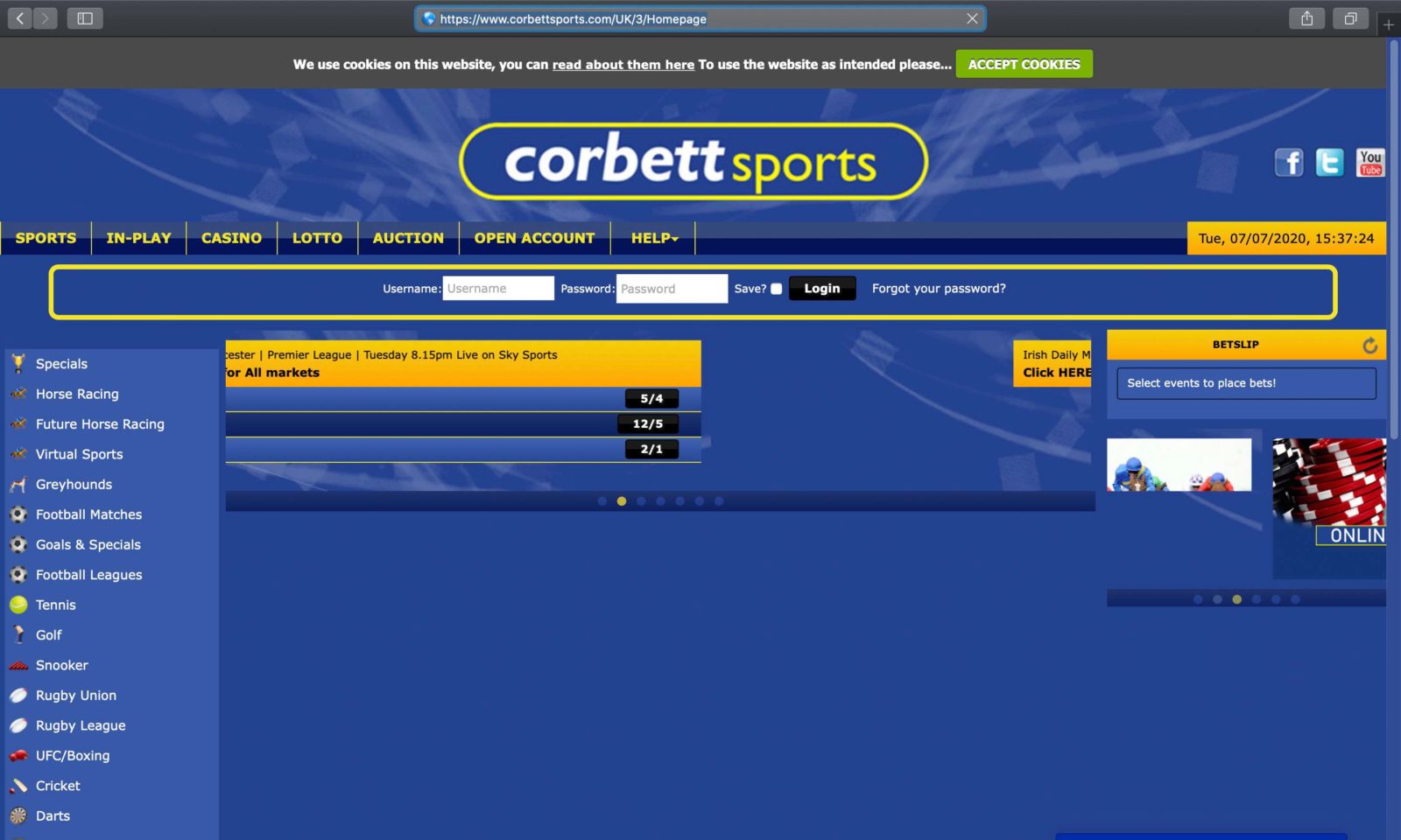 Screenshot of corbettsports.com