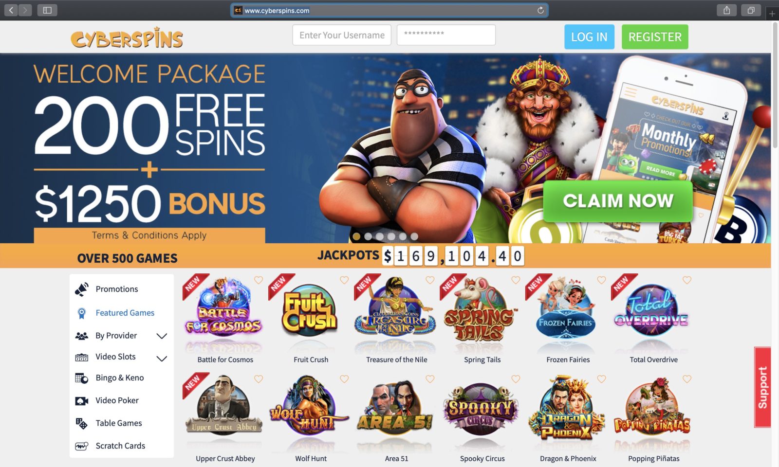 Screenshot of cyberspins.com