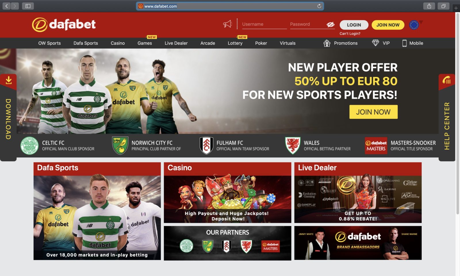 Screenshot of dafabet.com