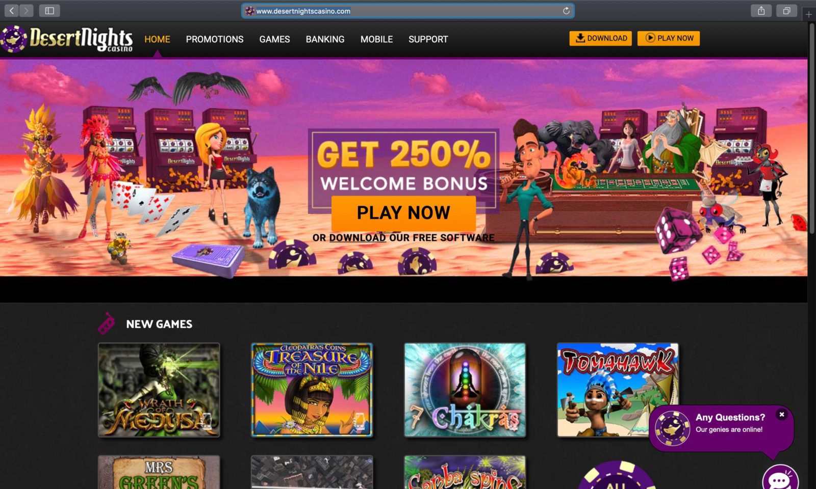 Screenshot of desertnightscasino.com