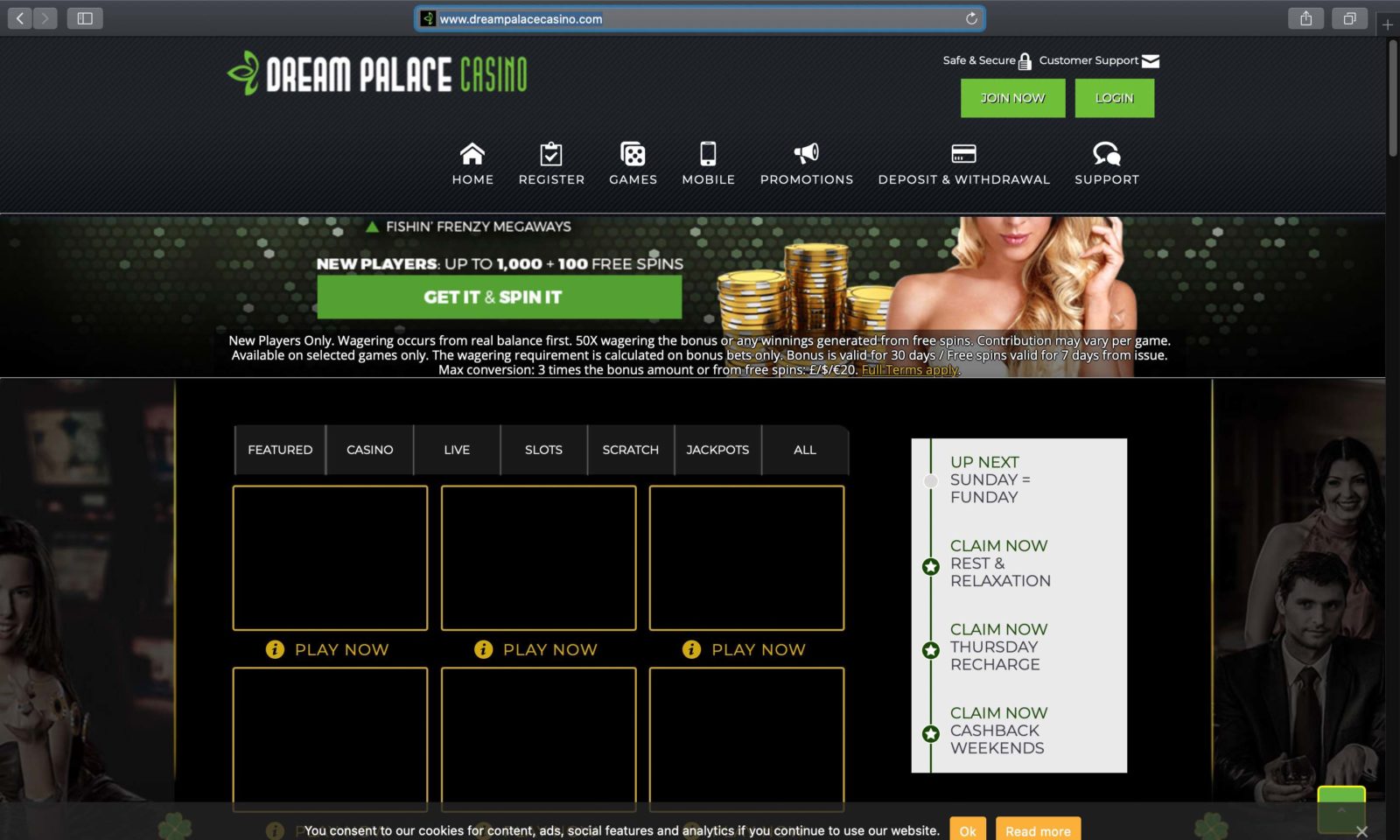 Screenshot of dreampalacecasino.com