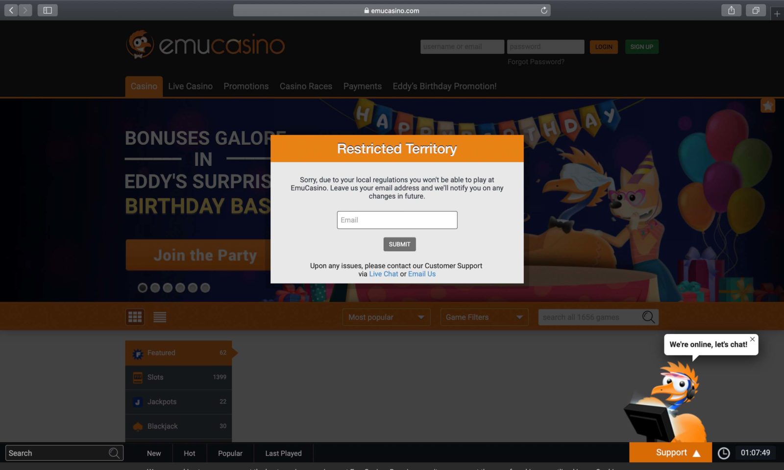 Screenshot of emucasino.com