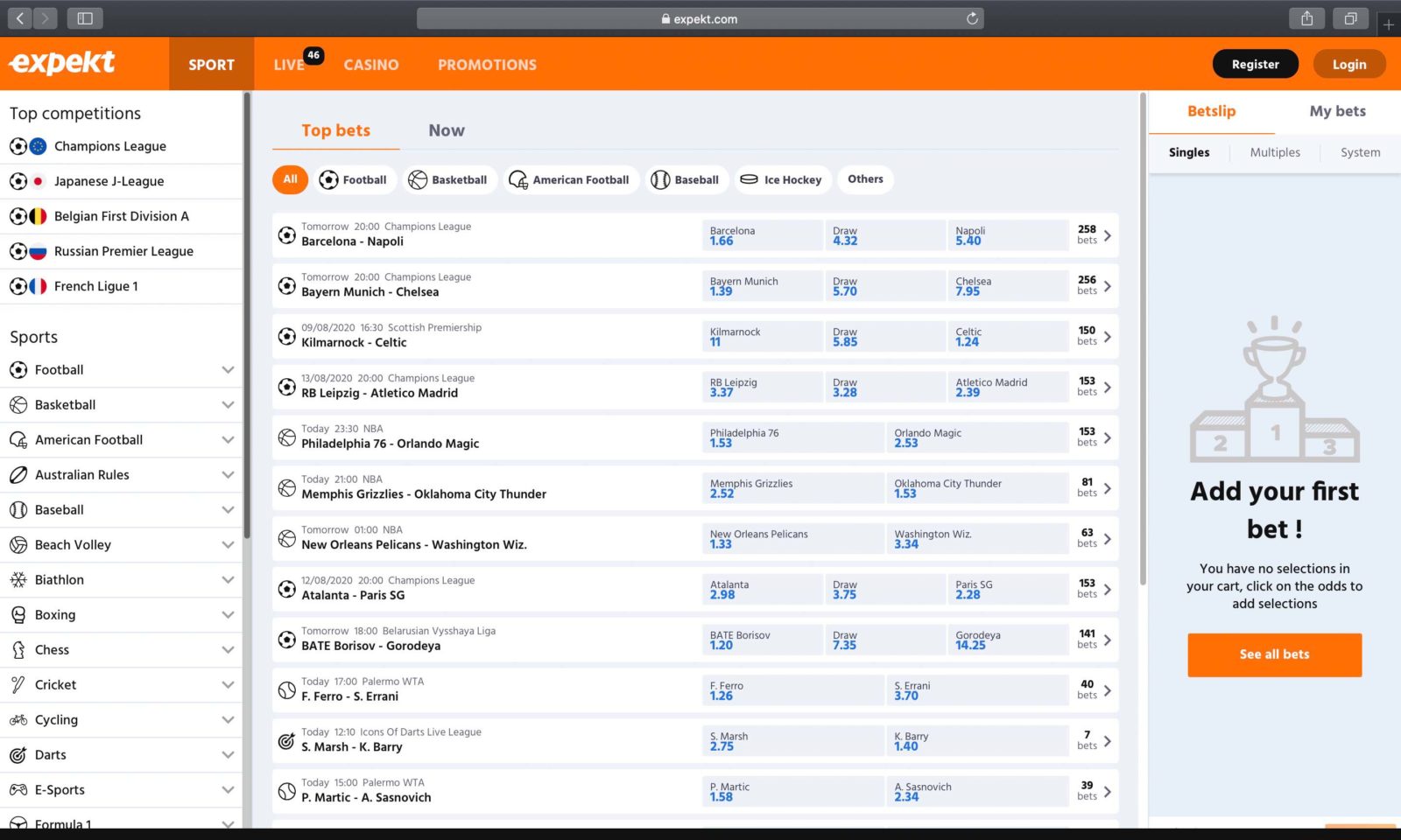 Screenshot of expekt.com