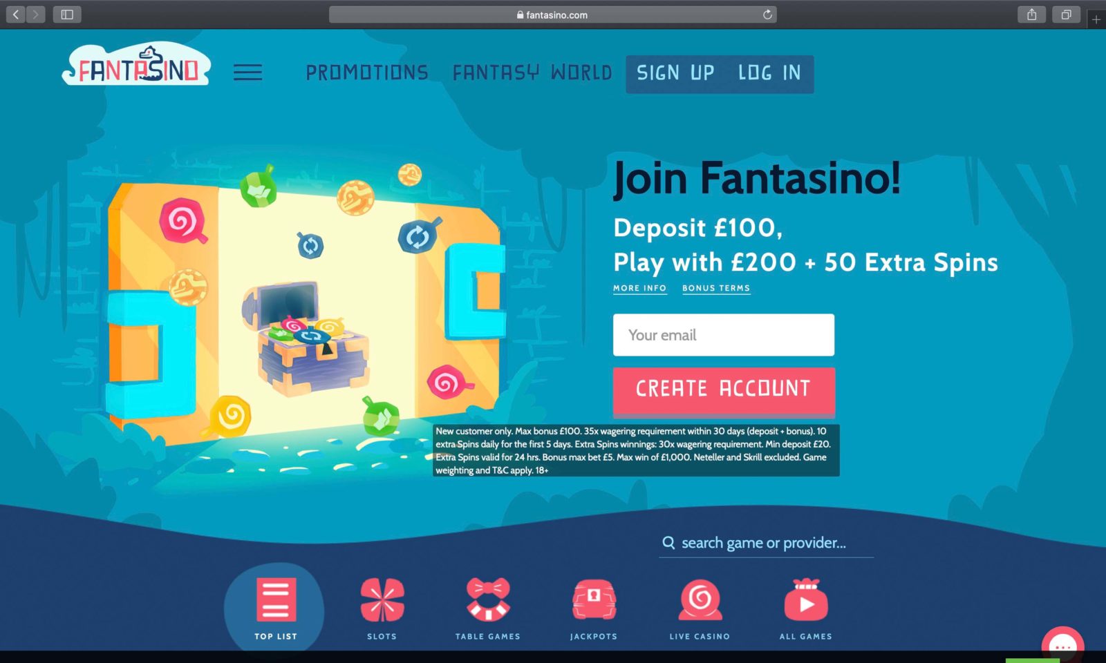 Screenshot of fantasino.com