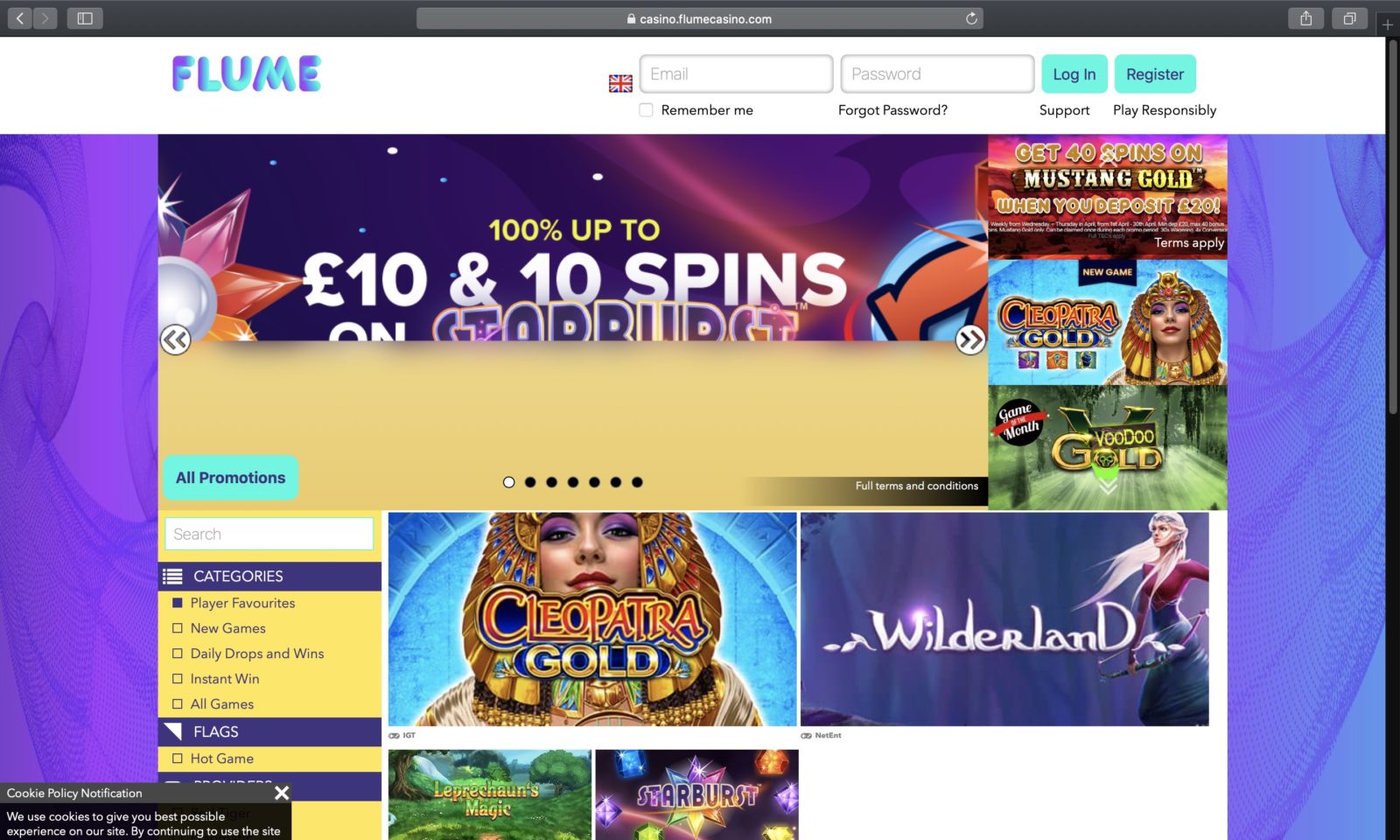 Screenshot of flumecasino.com