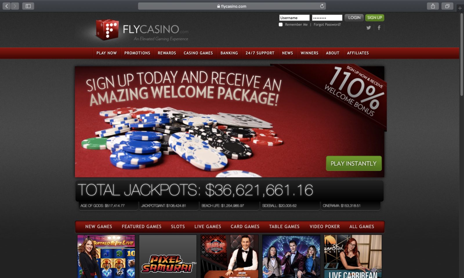 Screenshot of flycasino.com