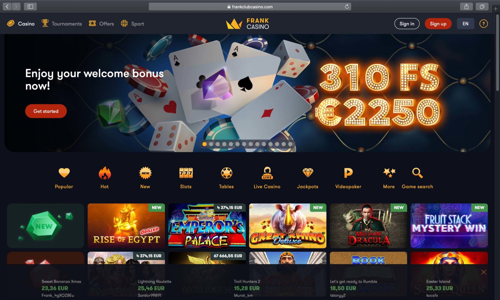 Screenshot of frankclubcasino.com