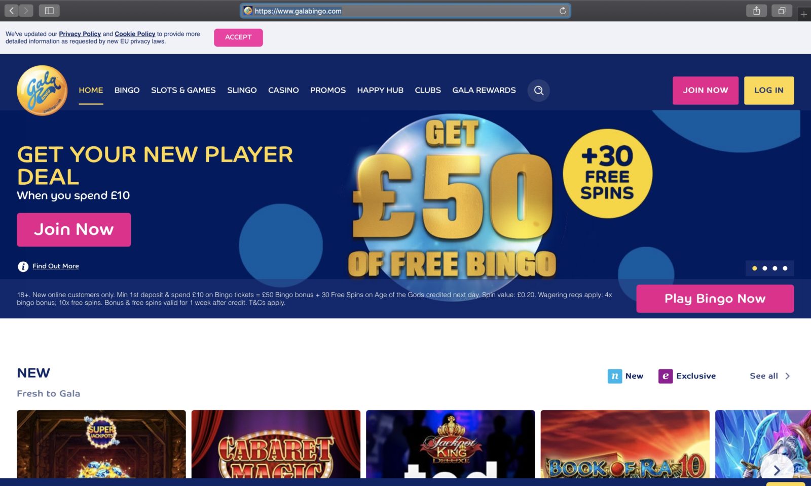 Screenshot of galabingo.com
