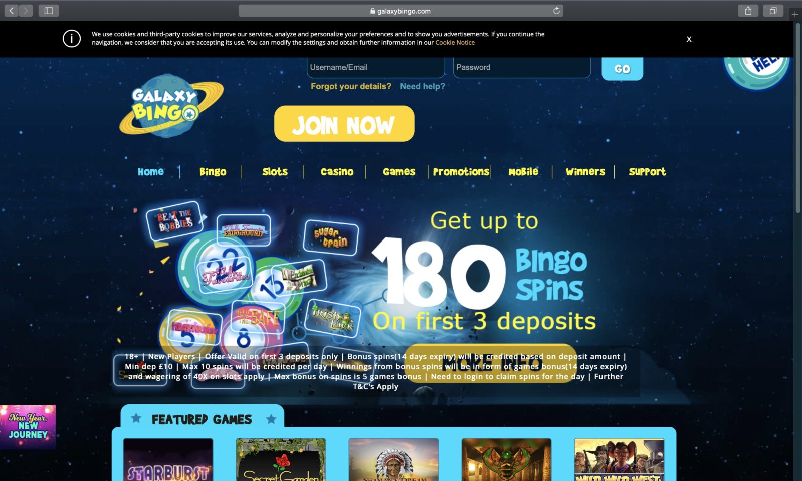Screenshot of galaxybingo.com