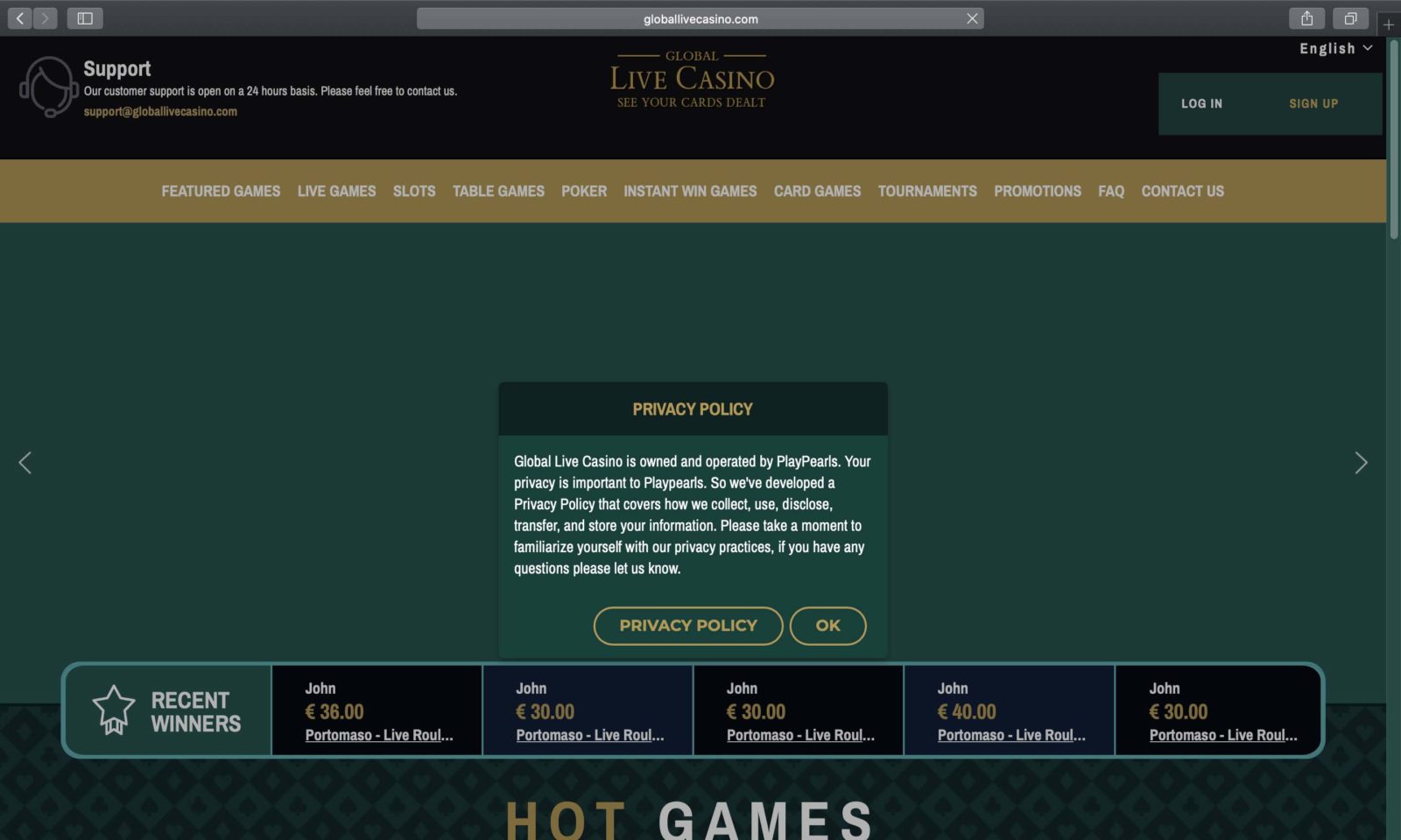 Screenshot of globallivecasino.com