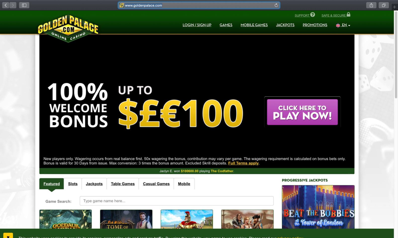 Screenshot of goldenpalace.com