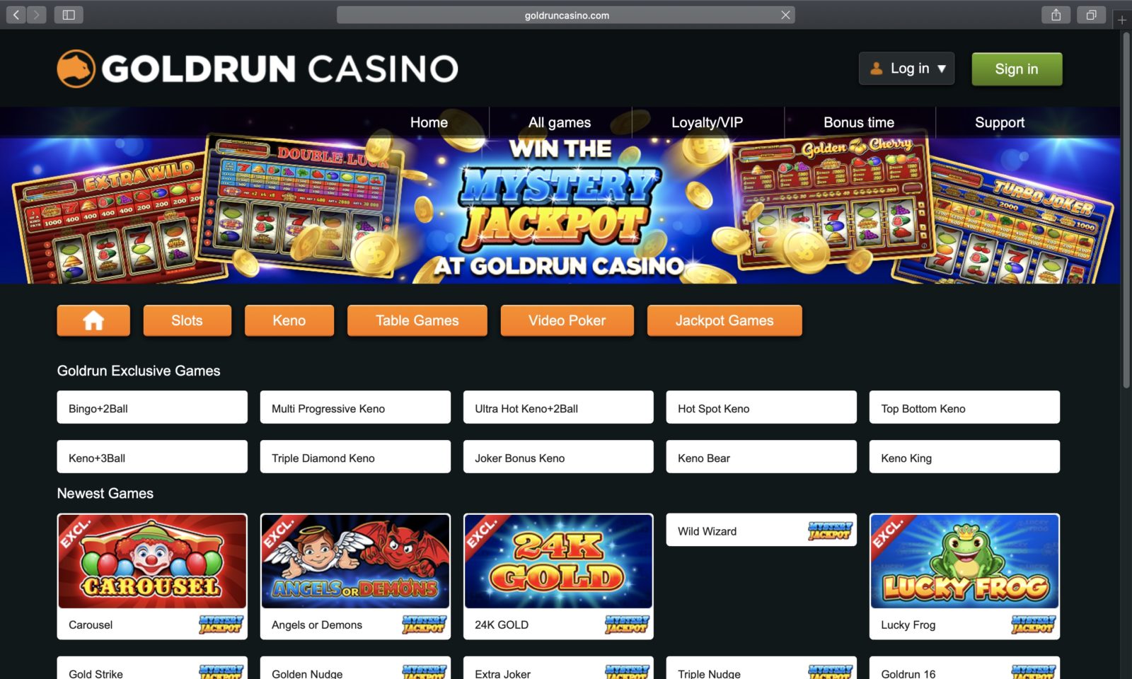 Screenshot of goldruncasino.com